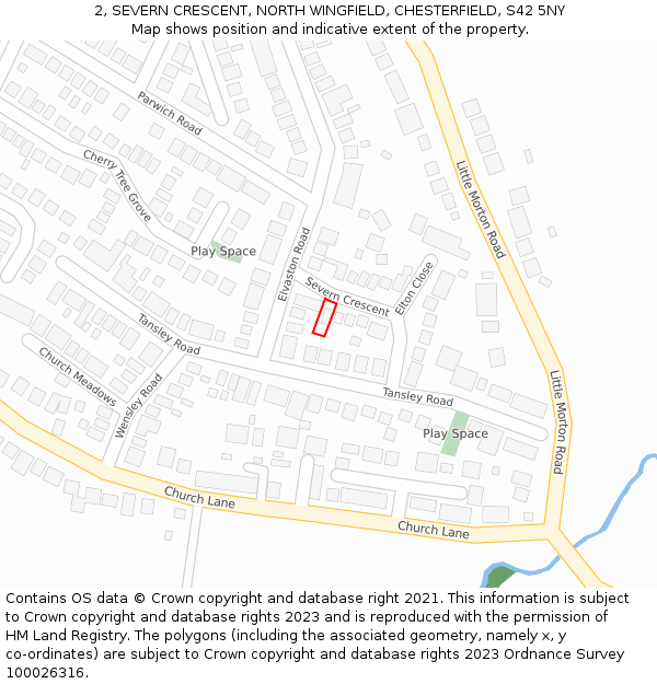 2, SEVERN CRESCENT, NORTH WINGFIELD, CHESTERFIELD, S42 5NY: Location map and indicative extent of plot