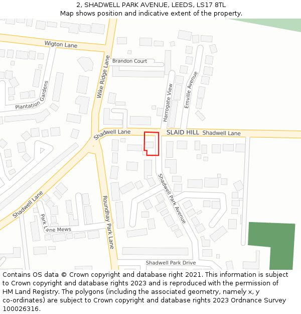 2, SHADWELL PARK AVENUE, LEEDS, LS17 8TL: Location map and indicative extent of plot