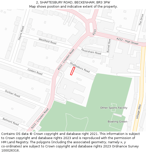 2, SHAFTESBURY ROAD, BECKENHAM, BR3 3PW: Location map and indicative extent of plot