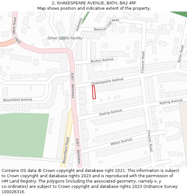 2, SHAKESPEARE AVENUE, BATH, BA2 4RF: Location map and indicative extent of plot