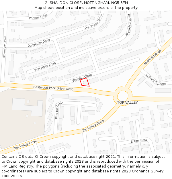 2, SHALDON CLOSE, NOTTINGHAM, NG5 5EN: Location map and indicative extent of plot