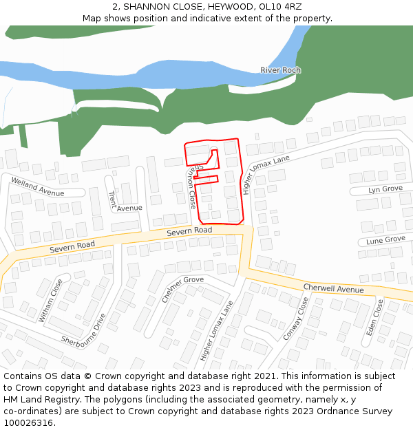 2, SHANNON CLOSE, HEYWOOD, OL10 4RZ: Location map and indicative extent of plot