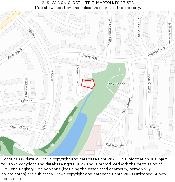 2, SHANNON CLOSE, LITTLEHAMPTON, BN17 6PR: Location map and indicative extent of plot