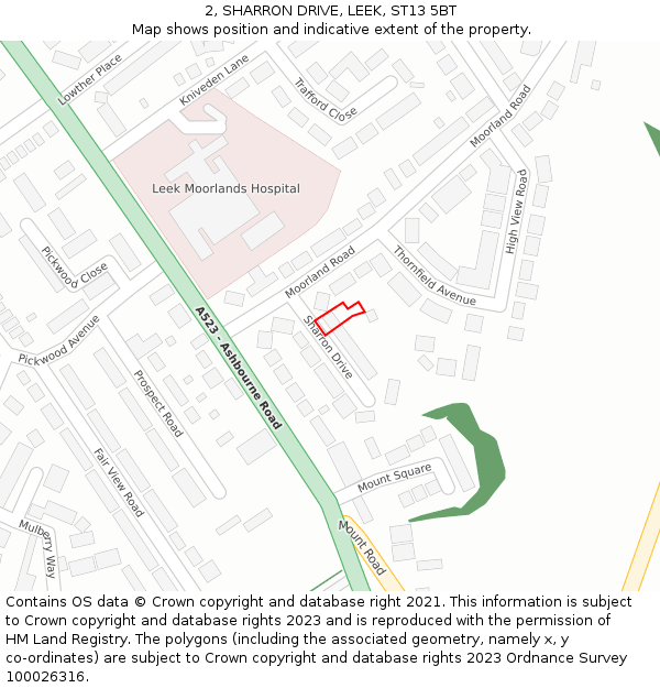 2, SHARRON DRIVE, LEEK, ST13 5BT: Location map and indicative extent of plot