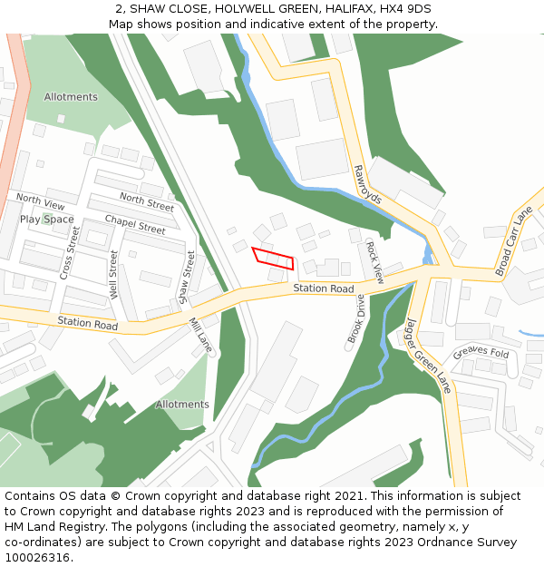2, SHAW CLOSE, HOLYWELL GREEN, HALIFAX, HX4 9DS: Location map and indicative extent of plot