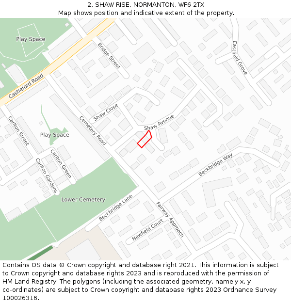 2, SHAW RISE, NORMANTON, WF6 2TX: Location map and indicative extent of plot