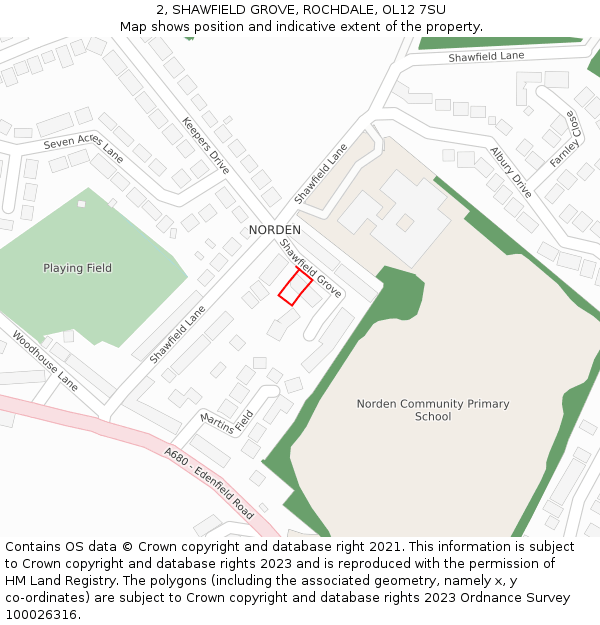 2, SHAWFIELD GROVE, ROCHDALE, OL12 7SU: Location map and indicative extent of plot