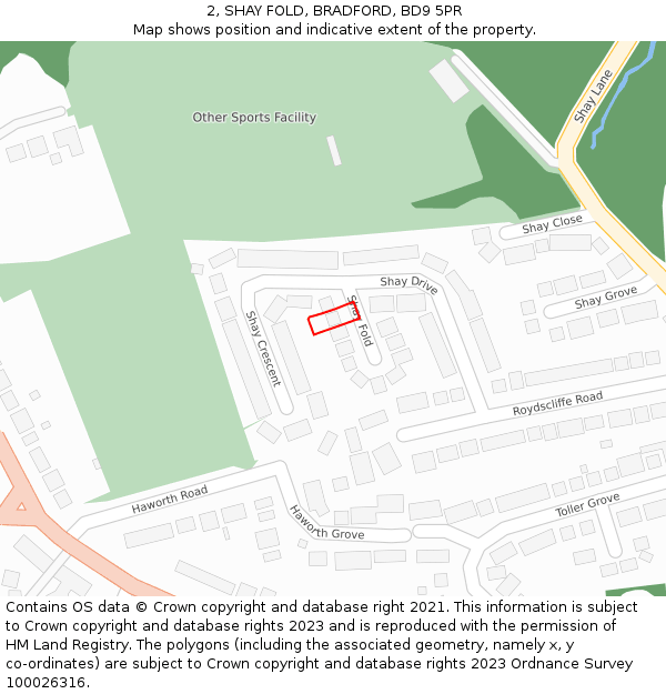 2, SHAY FOLD, BRADFORD, BD9 5PR: Location map and indicative extent of plot