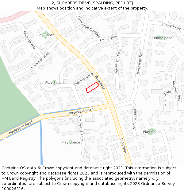 2, SHEARERS DRIVE, SPALDING, PE11 3ZJ: Location map and indicative extent of plot