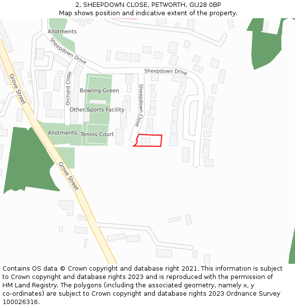 2, SHEEPDOWN CLOSE, PETWORTH, GU28 0BP: Location map and indicative extent of plot
