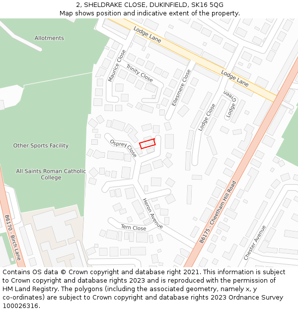 2, SHELDRAKE CLOSE, DUKINFIELD, SK16 5QG: Location map and indicative extent of plot