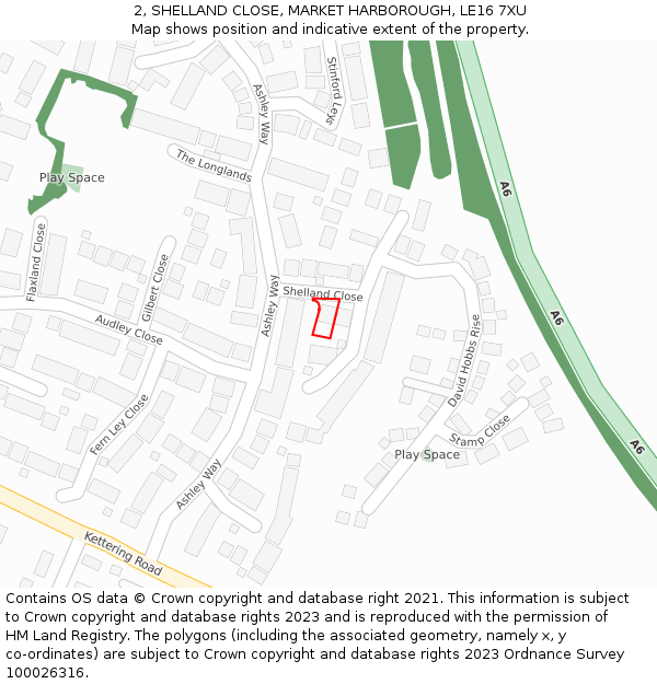 2, SHELLAND CLOSE, MARKET HARBOROUGH, LE16 7XU: Location map and indicative extent of plot