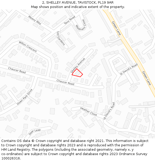 2, SHELLEY AVENUE, TAVISTOCK, PL19 9AR: Location map and indicative extent of plot
