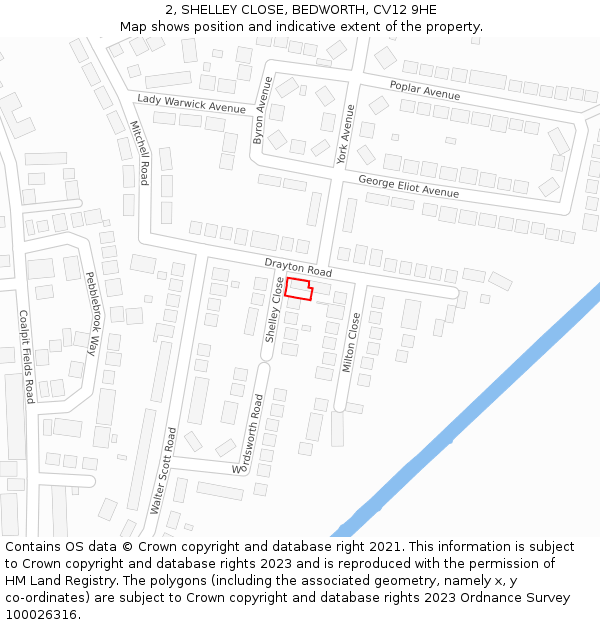 2, SHELLEY CLOSE, BEDWORTH, CV12 9HE: Location map and indicative extent of plot