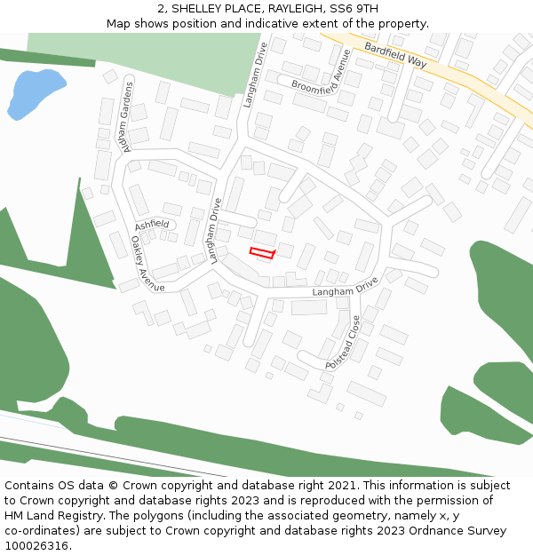 2, SHELLEY PLACE, RAYLEIGH, SS6 9TH: Location map and indicative extent of plot