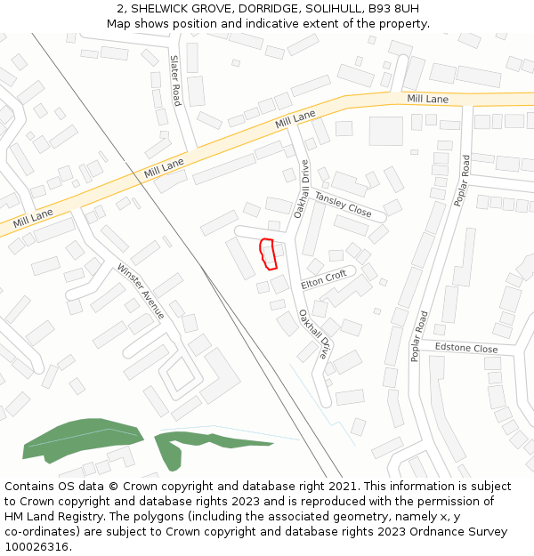 2, SHELWICK GROVE, DORRIDGE, SOLIHULL, B93 8UH: Location map and indicative extent of plot