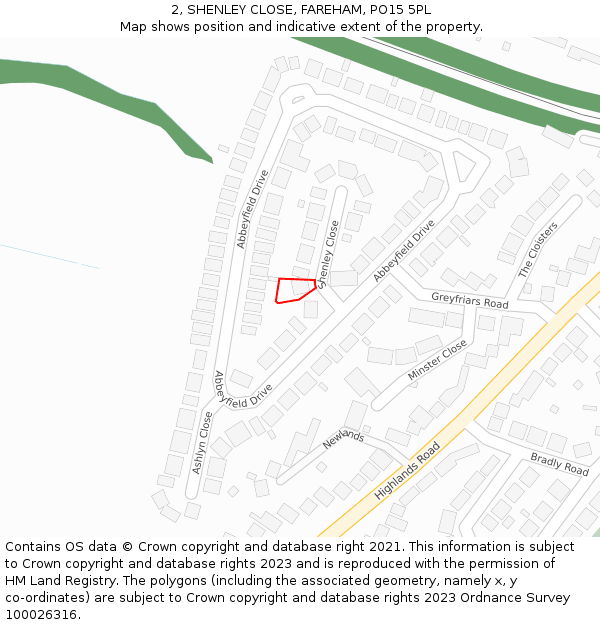 2, SHENLEY CLOSE, FAREHAM, PO15 5PL: Location map and indicative extent of plot