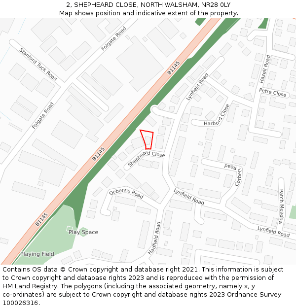 2, SHEPHEARD CLOSE, NORTH WALSHAM, NR28 0LY: Location map and indicative extent of plot