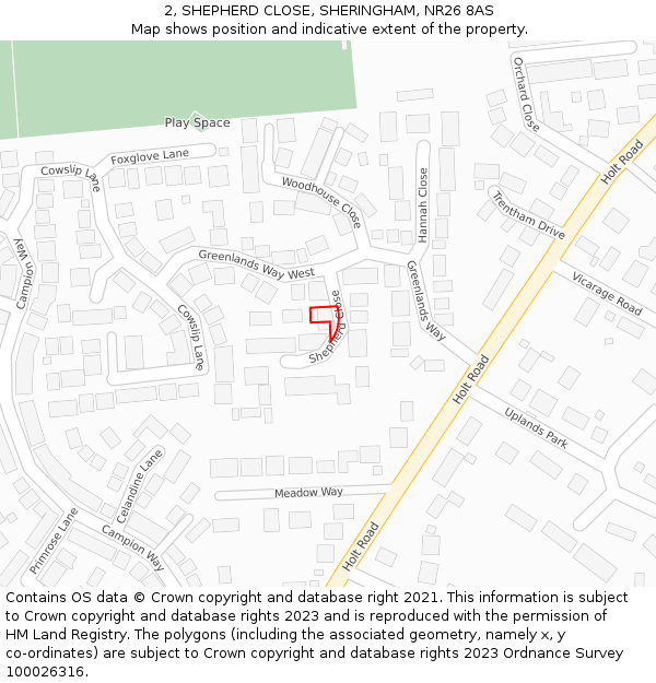 2, SHEPHERD CLOSE, SHERINGHAM, NR26 8AS: Location map and indicative extent of plot