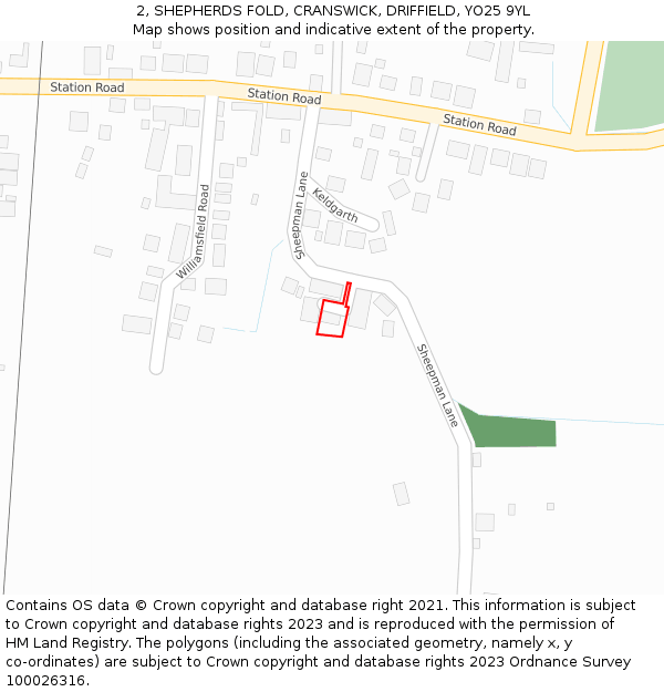 2, SHEPHERDS FOLD, CRANSWICK, DRIFFIELD, YO25 9YL: Location map and indicative extent of plot