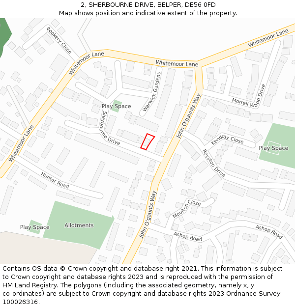 2, SHERBOURNE DRIVE, BELPER, DE56 0FD: Location map and indicative extent of plot