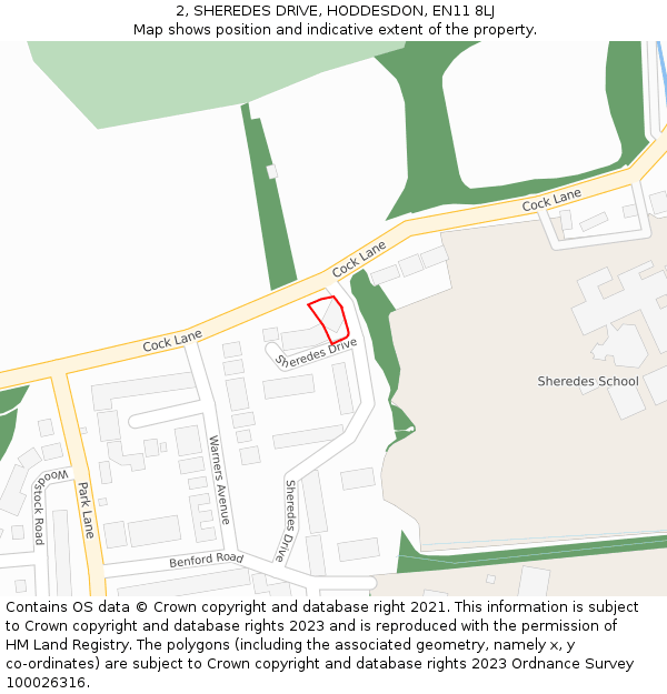 2, SHEREDES DRIVE, HODDESDON, EN11 8LJ: Location map and indicative extent of plot