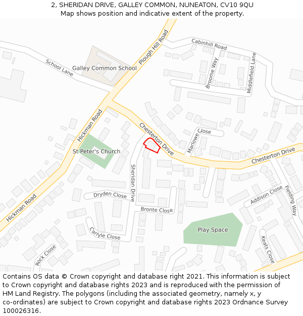 2, SHERIDAN DRIVE, GALLEY COMMON, NUNEATON, CV10 9QU: Location map and indicative extent of plot