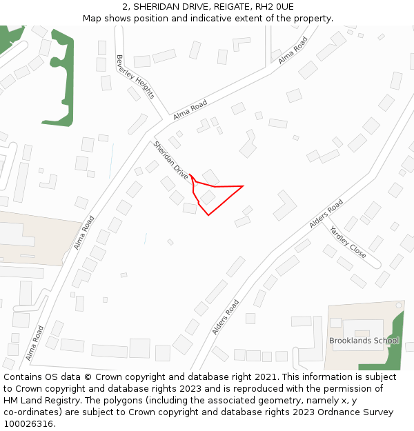 2, SHERIDAN DRIVE, REIGATE, RH2 0UE: Location map and indicative extent of plot