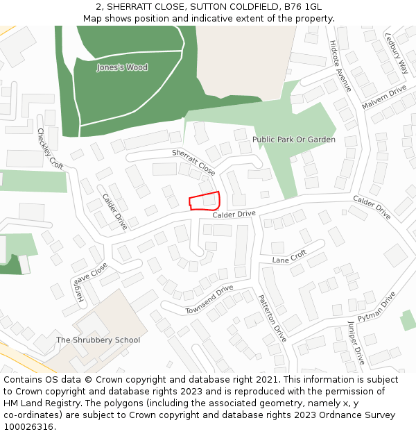 2, SHERRATT CLOSE, SUTTON COLDFIELD, B76 1GL: Location map and indicative extent of plot