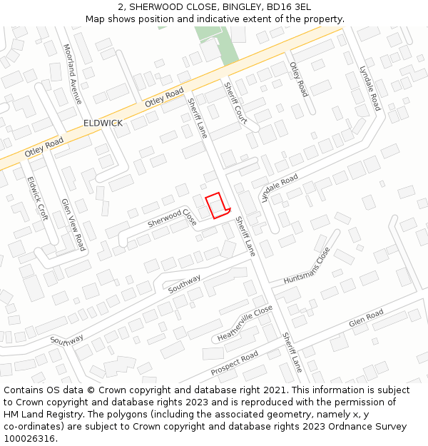 2, SHERWOOD CLOSE, BINGLEY, BD16 3EL: Location map and indicative extent of plot