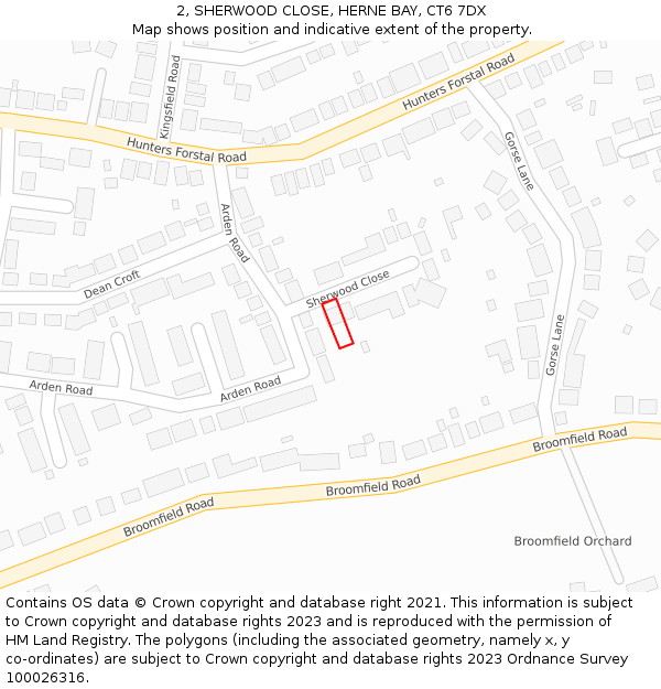 2, SHERWOOD CLOSE, HERNE BAY, CT6 7DX: Location map and indicative extent of plot