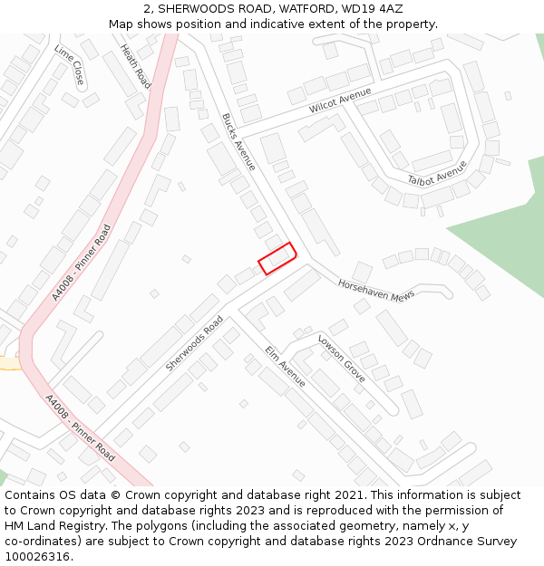 2, SHERWOODS ROAD, WATFORD, WD19 4AZ: Location map and indicative extent of plot