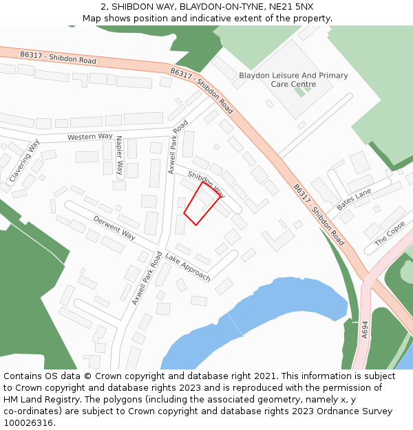 2, SHIBDON WAY, BLAYDON-ON-TYNE, NE21 5NX: Location map and indicative extent of plot