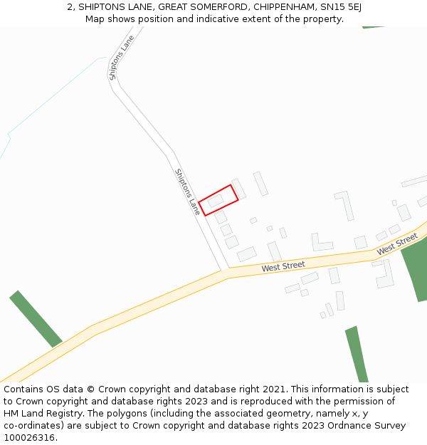 2, SHIPTONS LANE, GREAT SOMERFORD, CHIPPENHAM, SN15 5EJ: Location map and indicative extent of plot