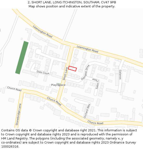 2, SHORT LANE, LONG ITCHINGTON, SOUTHAM, CV47 9PB: Location map and indicative extent of plot