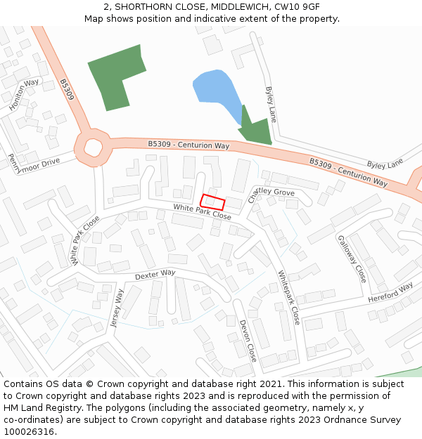 2, SHORTHORN CLOSE, MIDDLEWICH, CW10 9GF: Location map and indicative extent of plot