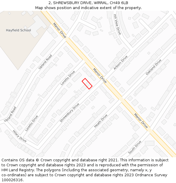 2, SHREWSBURY DRIVE, WIRRAL, CH49 6LB: Location map and indicative extent of plot