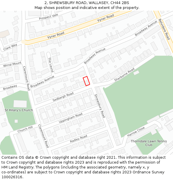 2, SHREWSBURY ROAD, WALLASEY, CH44 2BS: Location map and indicative extent of plot