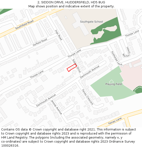 2, SIDDON DRIVE, HUDDERSFIELD, HD5 8UG: Location map and indicative extent of plot