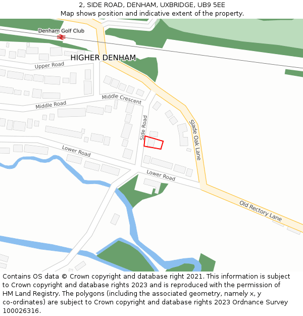 2, SIDE ROAD, DENHAM, UXBRIDGE, UB9 5EE: Location map and indicative extent of plot