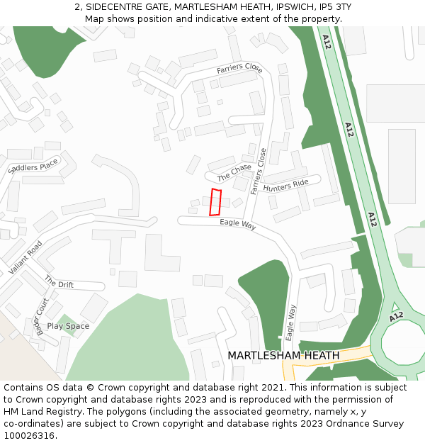 2, SIDECENTRE GATE, MARTLESHAM HEATH, IPSWICH, IP5 3TY: Location map and indicative extent of plot