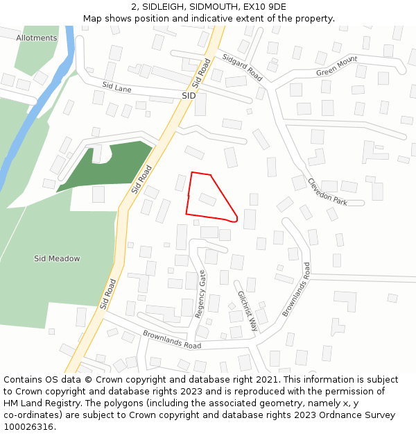 2, SIDLEIGH, SIDMOUTH, EX10 9DE: Location map and indicative extent of plot