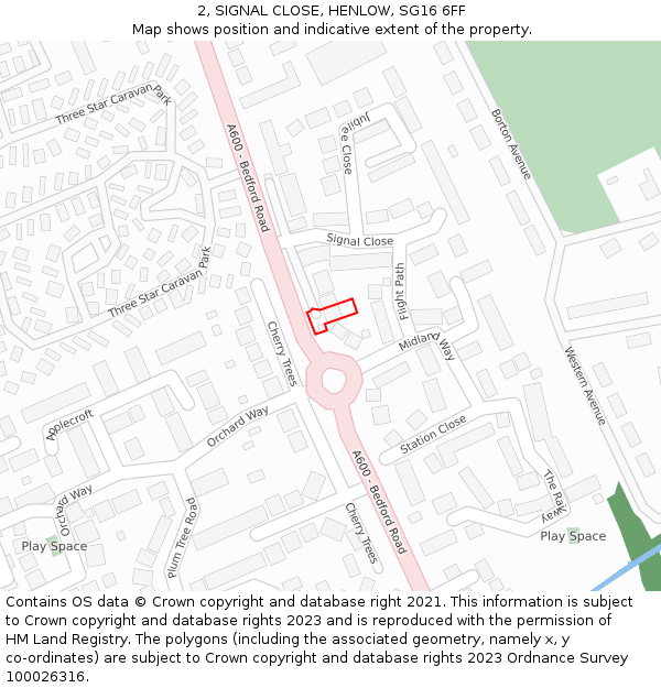 2, SIGNAL CLOSE, HENLOW, SG16 6FF: Location map and indicative extent of plot