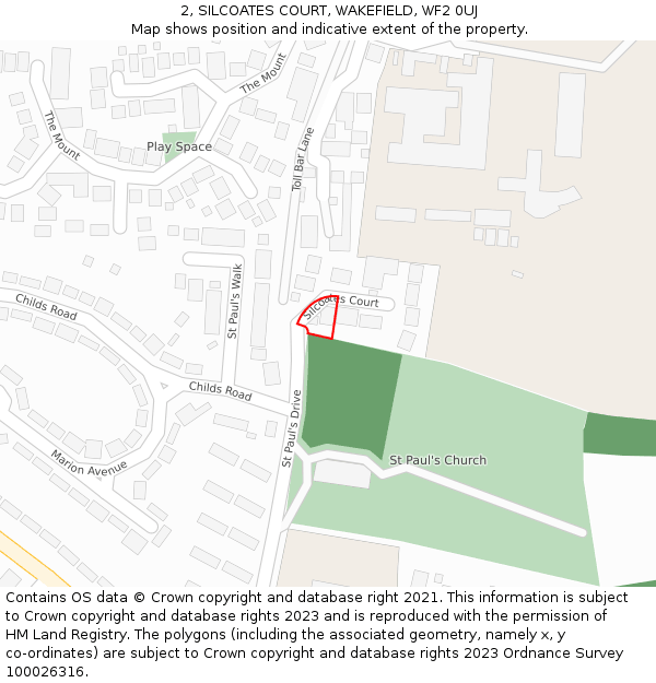 2, SILCOATES COURT, WAKEFIELD, WF2 0UJ: Location map and indicative extent of plot