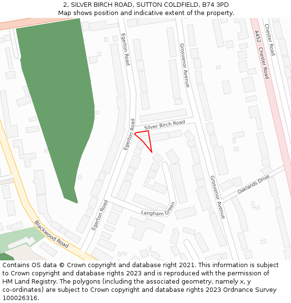 2, SILVER BIRCH ROAD, SUTTON COLDFIELD, B74 3PD: Location map and indicative extent of plot