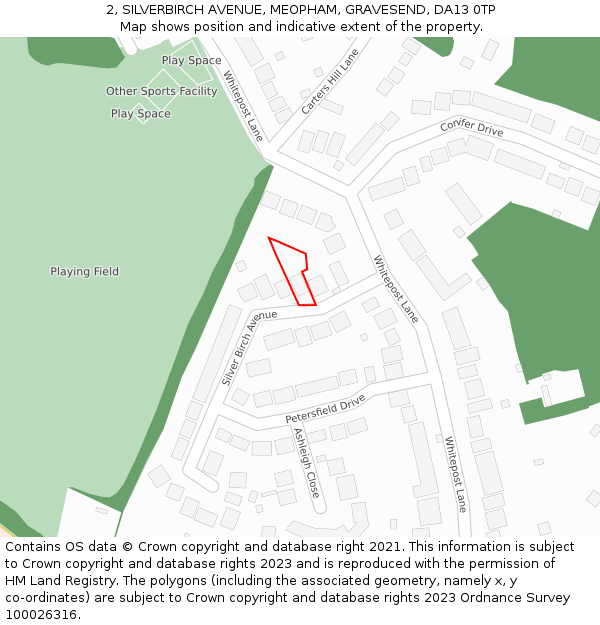 2, SILVERBIRCH AVENUE, MEOPHAM, GRAVESEND, DA13 0TP: Location map and indicative extent of plot
