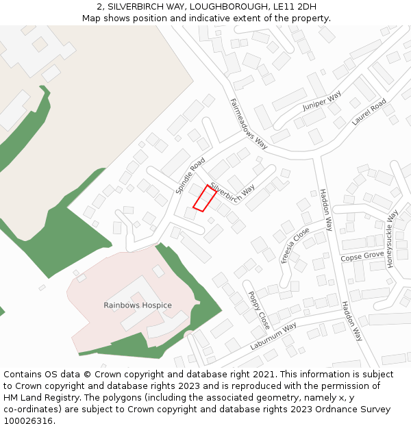 2, SILVERBIRCH WAY, LOUGHBOROUGH, LE11 2DH: Location map and indicative extent of plot