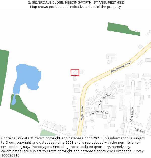 2, SILVERDALE CLOSE, NEEDINGWORTH, ST IVES, PE27 4SZ: Location map and indicative extent of plot