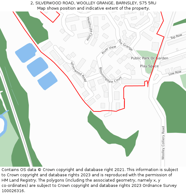 2, SILVERWOOD ROAD, WOOLLEY GRANGE, BARNSLEY, S75 5RU: Location map and indicative extent of plot