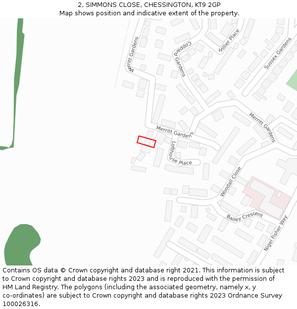 2, SIMMONS CLOSE, CHESSINGTON, KT9 2GP: Location map and indicative extent of plot